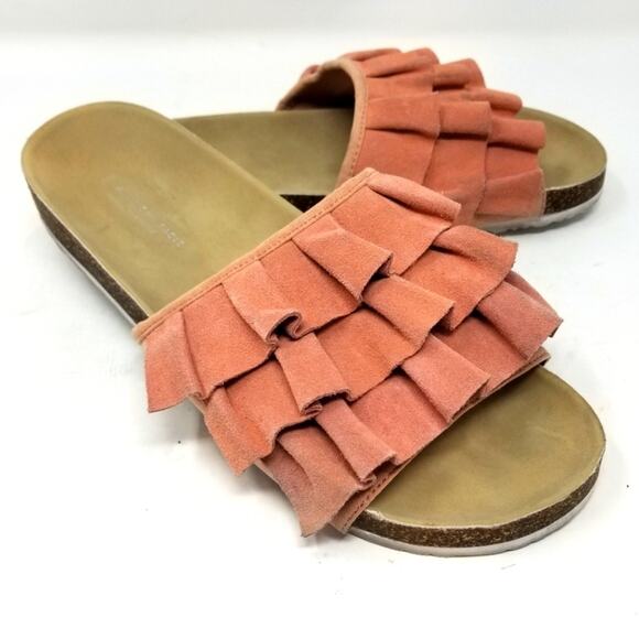 American Eagle Outfitters Slides Sandals Flip Flops Pink Leather Women's Size 11 - Picture 1 of 10